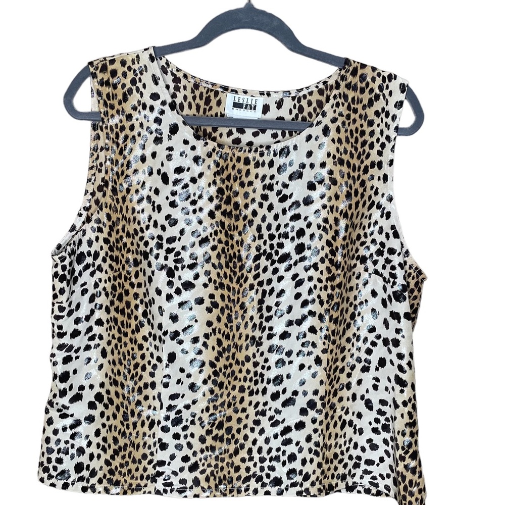 Leslie Fay Leopard Print Sleeveless Tank Top in Black and Tan